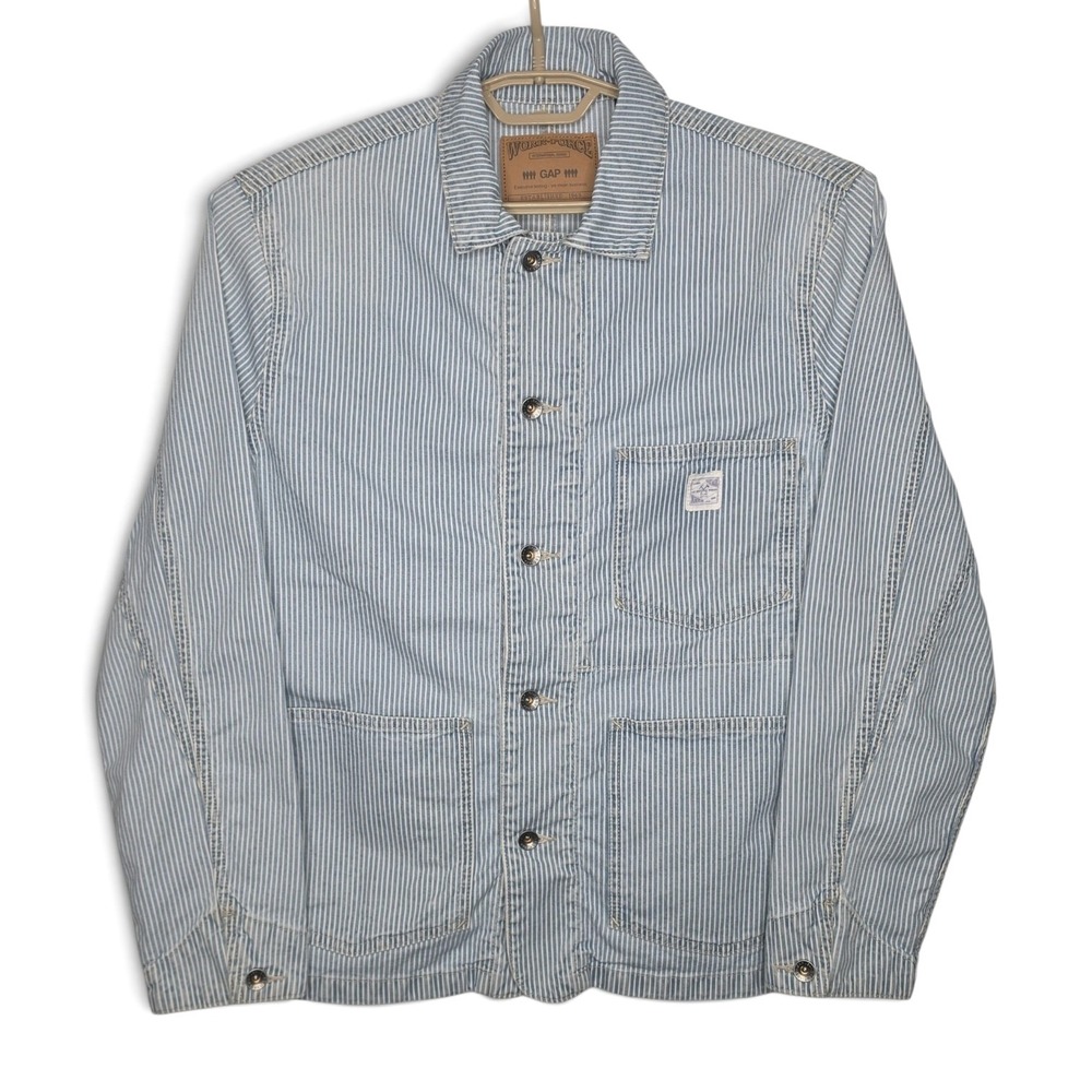 Gap Work Force Hickory Stripe Railroad Chore Jacket Blue White 100% Cotton M